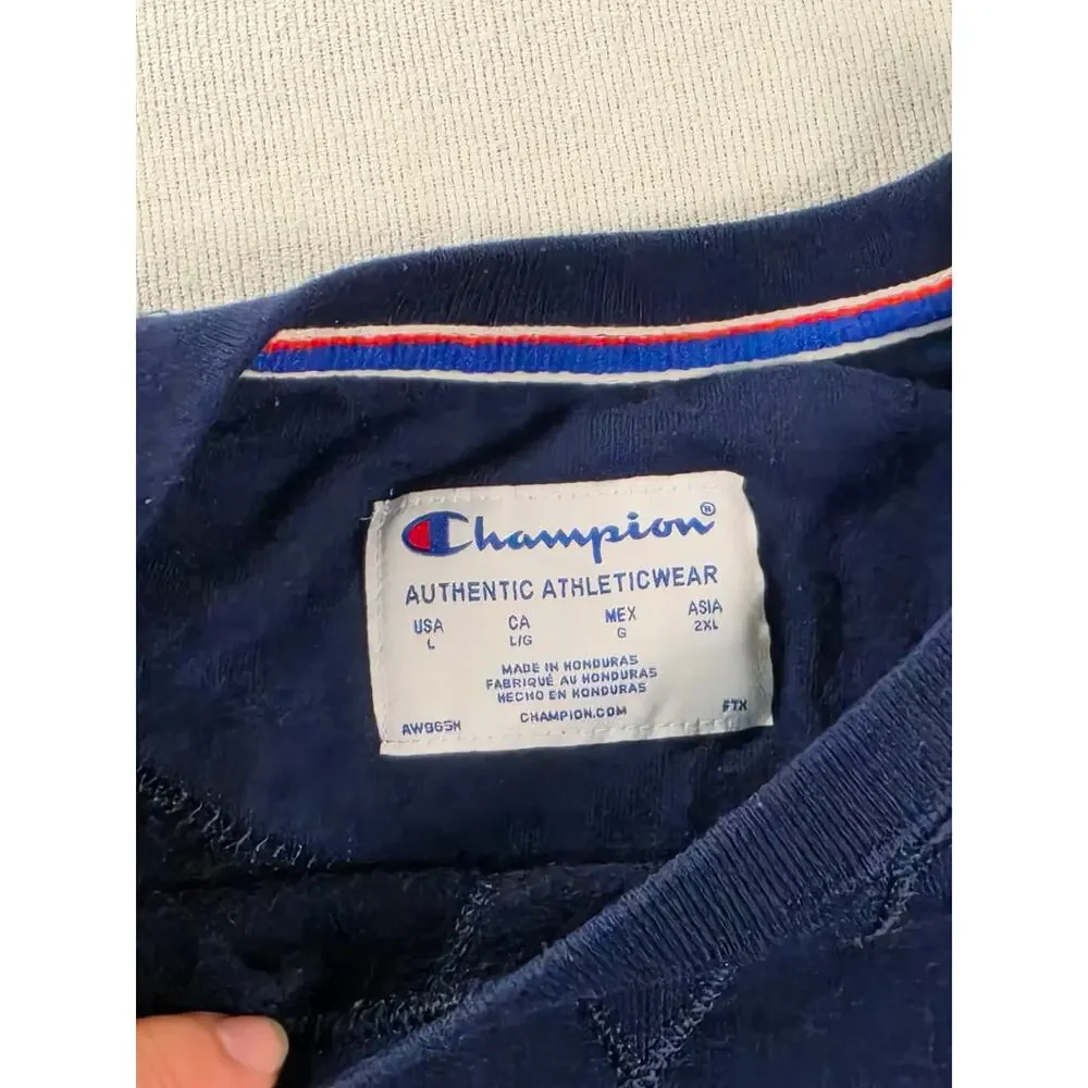 Champion Spell Out Script Crew Sweatshirt Navy L